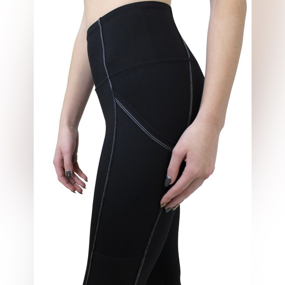 New Marc Defang Black Contrast Stitch Side Pocket Active Long Leggings - S - Picture 3 of 5